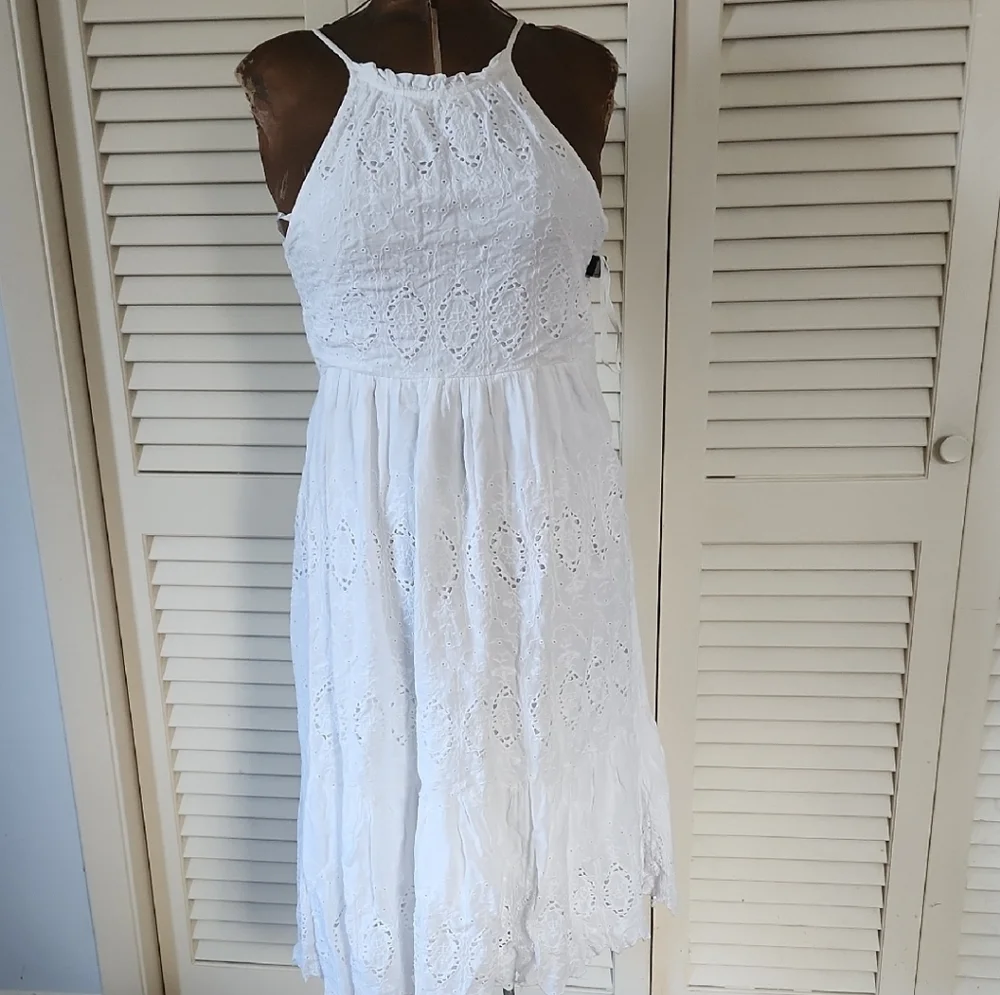 Anthropologie Maeve Tiered Eyelet Midi Sundress with Halter Neckline - Picture 1 of 11